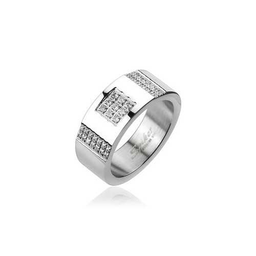 BAGUE ANNEAU CHIC BLING POUR HOMME EN TITANE POLI PAVÉ DE PIERRES