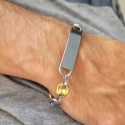 Bracciale Da Uomo Maglia Chicchi Di Caffè Bicolore Acciaio e Placca Personalizzabile in Oro Fino 22cm