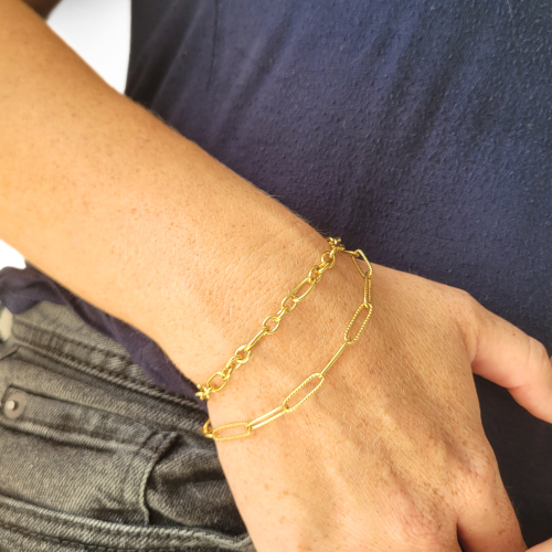 Double Maille Trombone bracelet in Stainless Steel Gold-Light adjustable finish