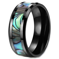 Bague de fiançailles anneau femme céramique noire bande nacrée abalone