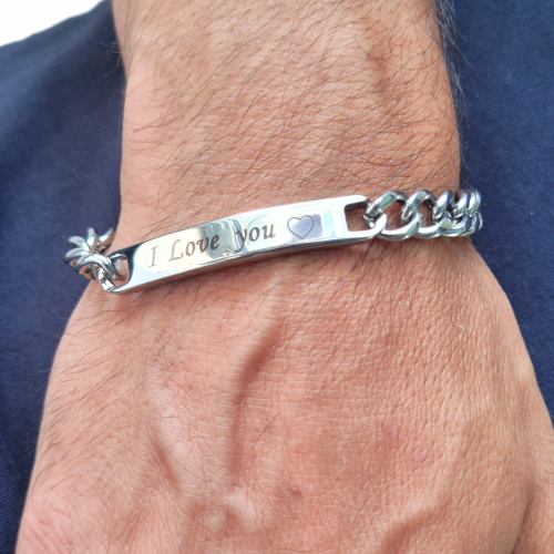 Gourmette Mann Kubanisches Mesh-Armband in der Stahlregistrierung "Ich liebe dich", um zu gravieren