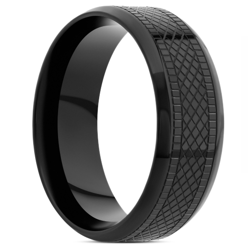 Anello uomo acciaio inox tutto nero modello originale modello radiale tratto centrale