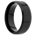 Bague Homme en Acier Inoxydable Toute Noire Motif Original Pneu Radial bande centrale Croisillons