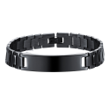 Schwarzes Herrenarmband aus Edelstahl mit eingraviertem Typenschild, Curb-Stil, 21 cm