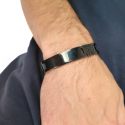 Pulsera de acero inoxidable negra para hombre con placa de identificación grabada, estilo curvo, 21 cm