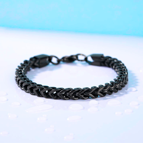 Bracelet Pour Homme en Acier Inoxydable couleur Noire à Maille Cubaine Originale