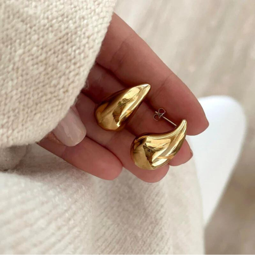 Pendientes de forma de gota de mujer Mujer de acero inoxidable de oro con cierre de mariposa de oro fino