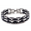 NUOVO BRACCIALE DA UOMO IN ACCIAIO INOSSIDABILE E GOMMA NERA