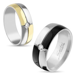 Bague anneau de fiançailles femme homme acier plaqué or zircon couple