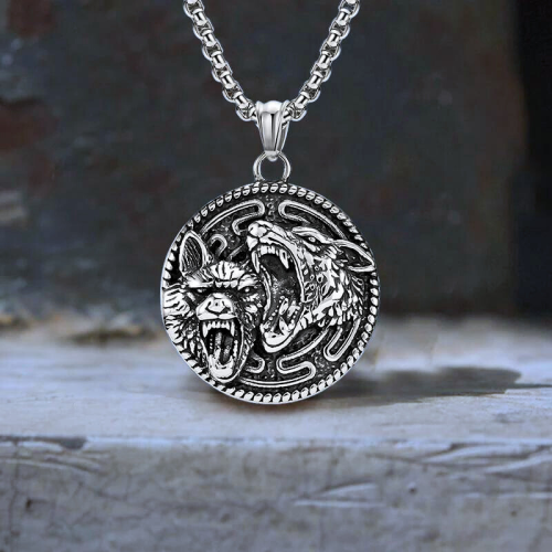 Colgante Vikingo Hombres Colgante Loups Guardianes en acero inoxidable