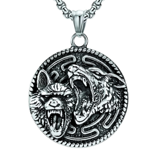 Men's Viking Pendant Necklace Wolves Heads Stainless Steel and Chain included