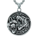 Men's Viking Pendant Necklace Wolves Heads Stainless Steel and Chain included