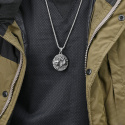 Collier Pendentif Viking Homme Têtes de Loups féroces en Acier Inoxydable et Chaine incluse