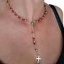 Rosario Mujer Niño Collar Cruz y Medallón Señora de Guadalupe Acero Oro Rojo Cuentas Bautismo Comunión