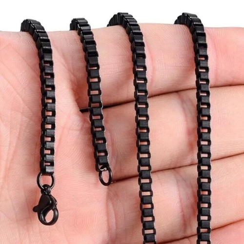 Chaine Collier pour Homme Maille Vénitienne Acier Inoxydable Noire Box 60cm 3mm