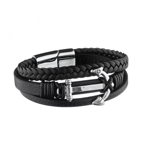 Pulsera para hombre de varias hileras de cuero...