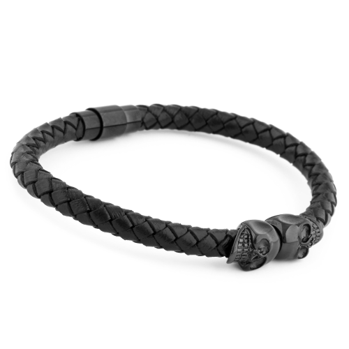 brazalete hombre cuero dos cabezas de muerte