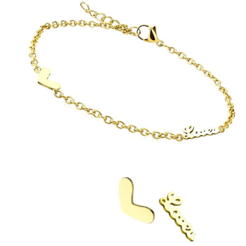 Bracelet Chaine de Cheville Réglable Femme en Acier Inoxydable Doré à l'Or fin pendentif Loveu Coeur