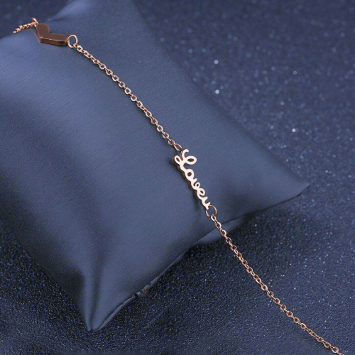 Chaine de Cheville Réglable Femme en Acier Inoxydable Or Rose Fin avec Breloque Love Coeur