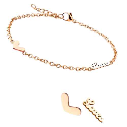 Cheville Chain Reglable Woman in Stainless Steel Gold Rose Fin Pendants Love Heart