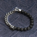Doppio Bracciale Morte Heads con Maille cubano in Acciaio inossidabile e protezione vulcanica in pietra lavica