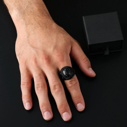 Anillo de sello para hombres en acero inoxidable en espiral con piedra de mármol