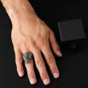 Men's gold steel signet ring Mexican style skull biker