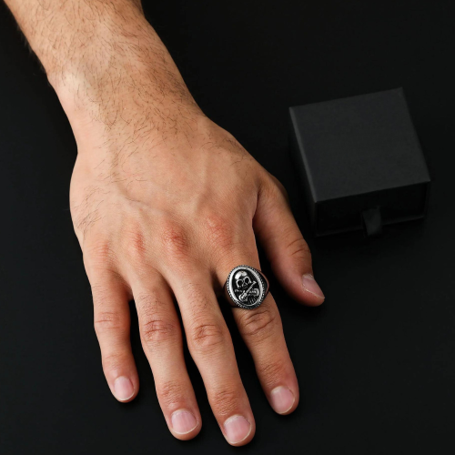 Anillo de sello de acero para hombre, guitarras de estrella de rock, calavera, motero