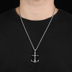 Herren-Halskette mit Anker-Totenkopf-Anhänger, Edelstahlkette im Lieferumfang enthalten