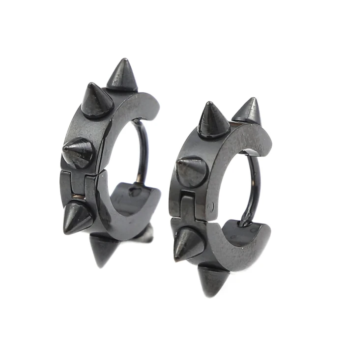24 Boucles D'Oreilles Homme Acier Inoxydable - Style Punk, Créoles, Pendantes - Argent/Noir
