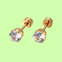 Pair of Earrings Woman Screw Stitch in Stainless Steel Gold-Golded Zircon Round White