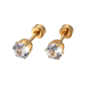 Pareja de Aretes de tornillo para mujer punta en acero inoxidable oro Zircon redondo blanco