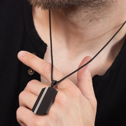 Collare Pendente Medaglia Militare Uomo Acciaio Inossidabile Nera Fascia Include Cadenella