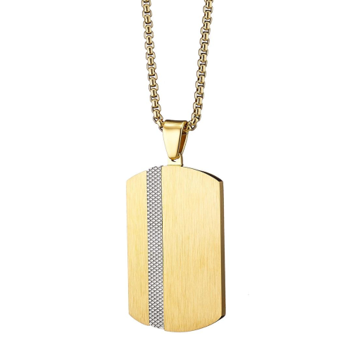 Collana da uomo con pendente in acciaio color oro zecchino, placca militare, fascia trasversale, catena inclusa