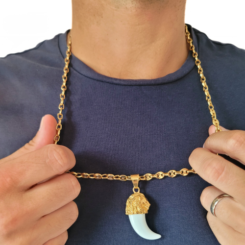 Replica Opal Loup Teeth Pendant With Men's Lion...