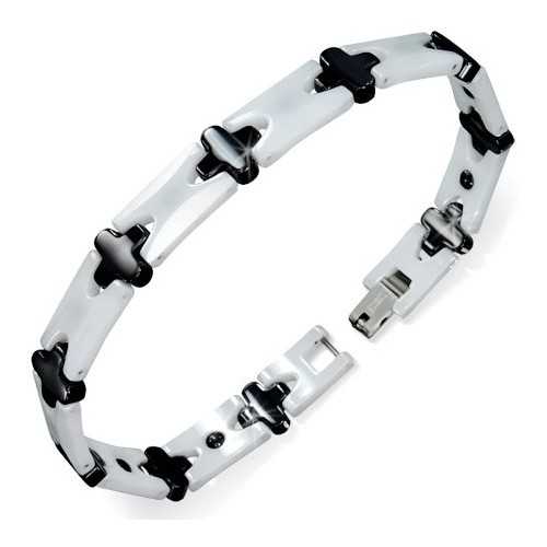 SCHWARZ-WEIßES KERAMIK-MAGNETISCHES VORHANGARMBAND FÜR MÄNNER FRAUEN 19 cm