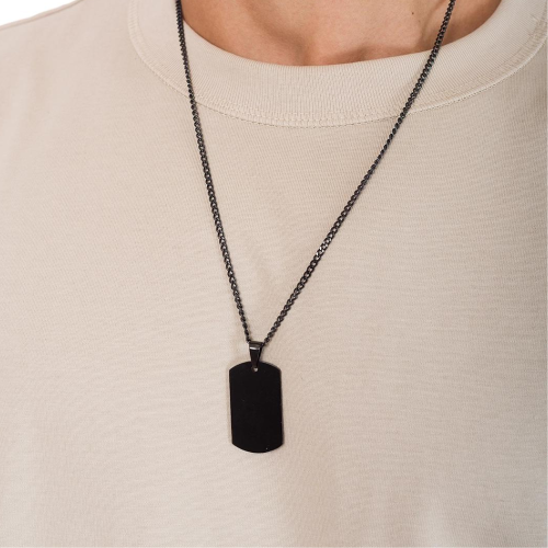 Pendant woman man steel color black military plate and 1 chain