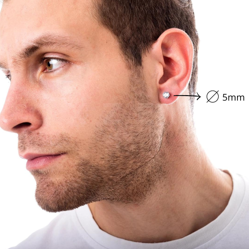 Boucles d'Oreilles Ronde Blanche Pour Homme Femme Adolescent et Tige Fermoir Poussette Acier Zircon Diams