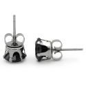 Boucles d'Oreilles Pour Homme Femme en Acier Inoxydable Avec Pierre Ronde Oxyde de Zirconium Noir Diams