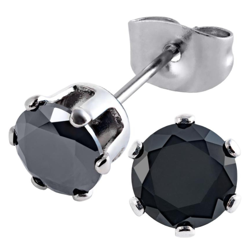 Men's Earrings For Men Woman Stainless Steel With Round Stone Zirconium Oxide Black Diam