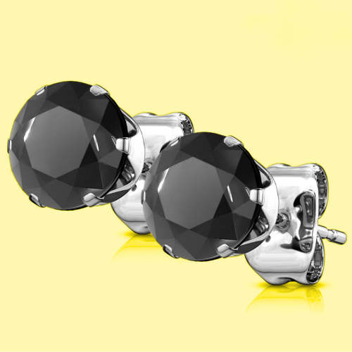 Pair of Oreals For Men Women in Stainless Steel With Stone Round Stone Zirconium Black Diams