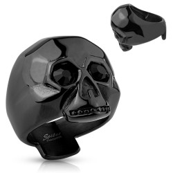 Mann Chevalier Black Steel Ring Head of Death Biker Eyes Set
