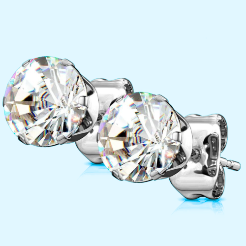 Pendientes redondos de piedra blanca redonda para hombres adolescente mujer y barra de cochecito de corza de acero de acero