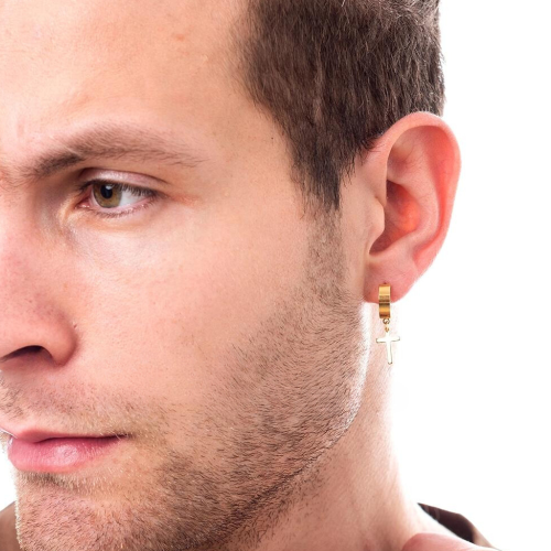 Eyebrows with Cross for Men in Stainless Steel gold gold gold