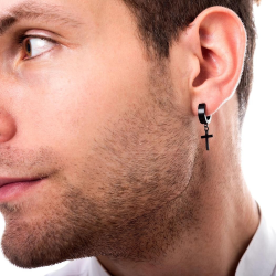 Paire de Boucles d'Oreilles Avec Croix Homme Acier...