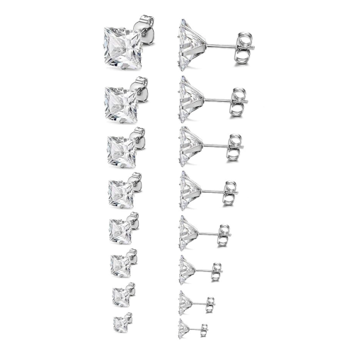 Paire boucle d'oreille homme femme ado acier carre zircon blanc diams