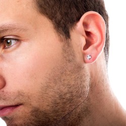 Coppia di orecchini da uomo ADO AD AD CLIP in acciaio quadrato zircone diam swarovski bianco 5mm nuovo 2