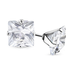 Coppia di orecchini da uomo ADO AD AD CLIP in acciaio quadrato zircone diam swarovski bianco 5mm nuovo