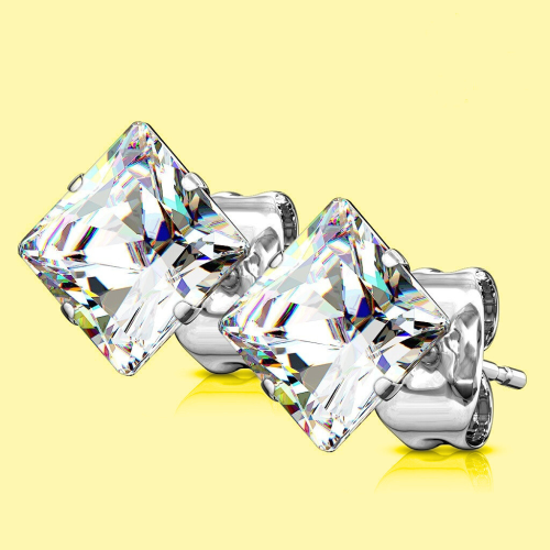 Square Earrings Zircon Diamond White for Women Teenage Stainless Steel Swag
