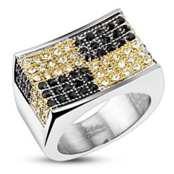 ANILLO DE SELLO DE HOMBRE DE ACERO MACIZO PAVIMENTADO CON PIEDRAS BLING URBAN RAPPER 3684